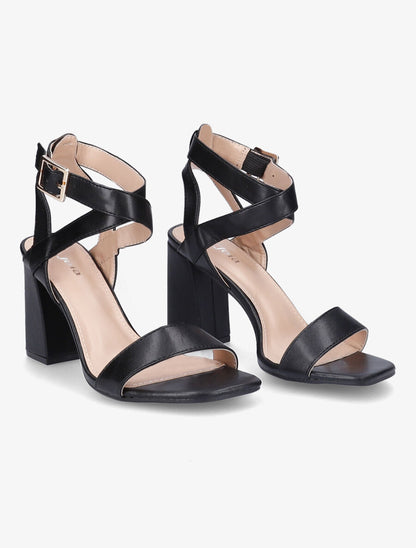 Sandales à talons en simili et brides croisées - Noir - 4