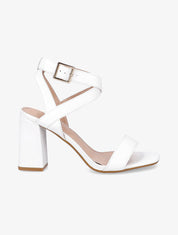 Sandales à talons en simili et brides croisées - Blanc - 1