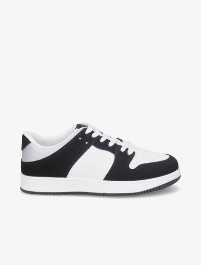Sneakers bicolore en simili et suédine - Noir - 1