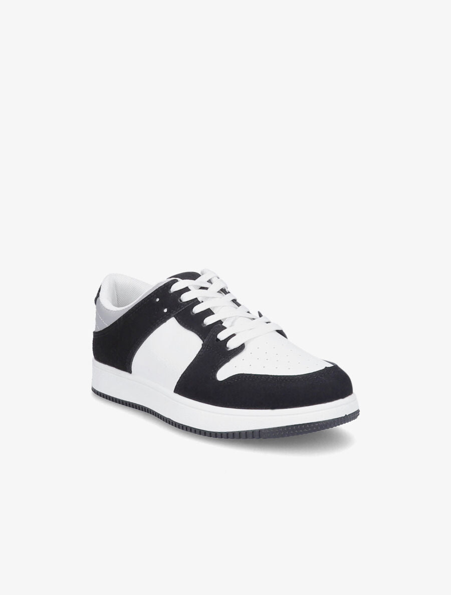 Sneakers bicolore en simili et suédine - Noir - 2