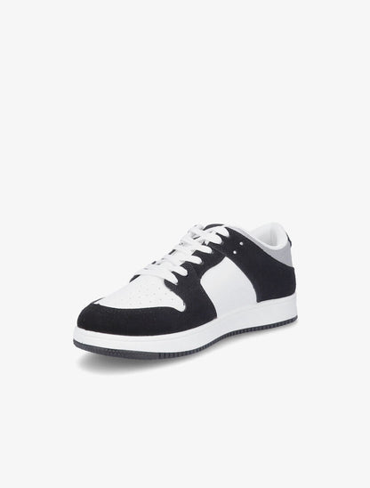 Sneakers bicolore en simili et suédine - Noir - 3