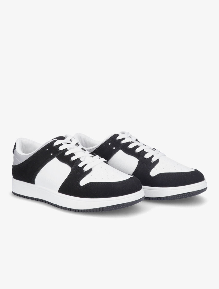 Sneakers bicolore en simili et suédine - Noir - 4