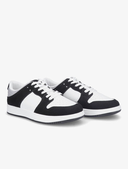 Sneakers bicolore en simili et suédine - Noir - 4