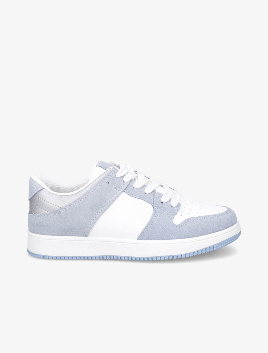 Sneakers bicolore en simili et suédine - Bleu clair - 5