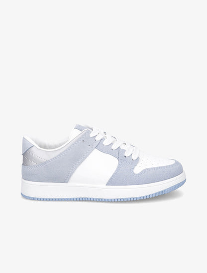 Sneakers bicolore en simili et suédine - Bleu clair - 5