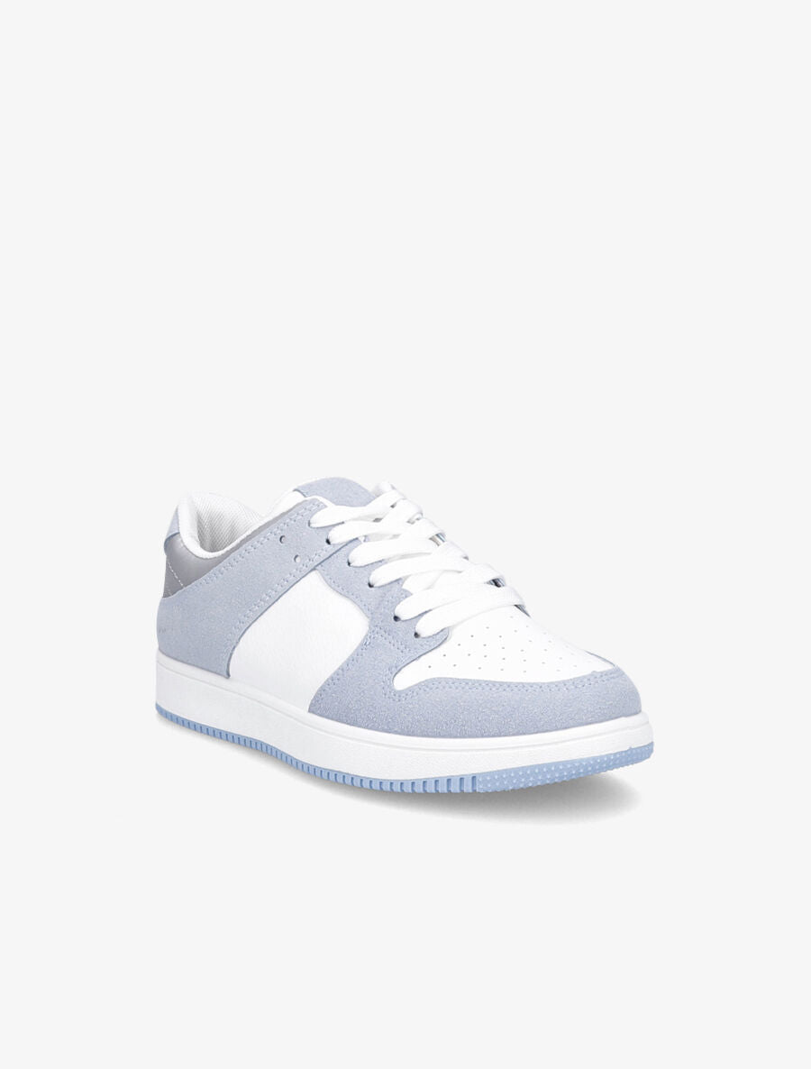 Sneakers bicolore en simili et suédine - Bleu clair - 2