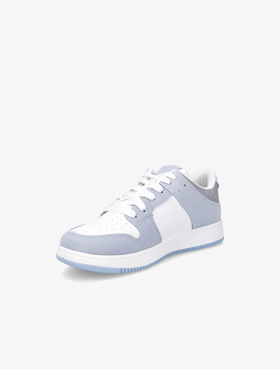 Sneakers bicolore en simili et suédine - Bleu clair - 3