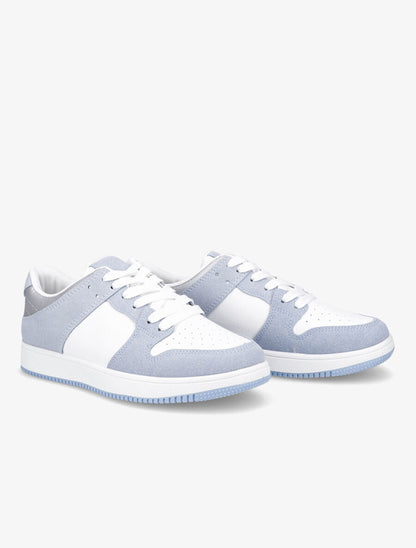 Sneakers bicolore en simili et suédine - Bleu clair - 4