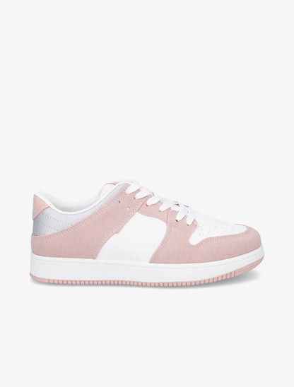 Sneakers bicolore en simili et suédine - Rose - 5