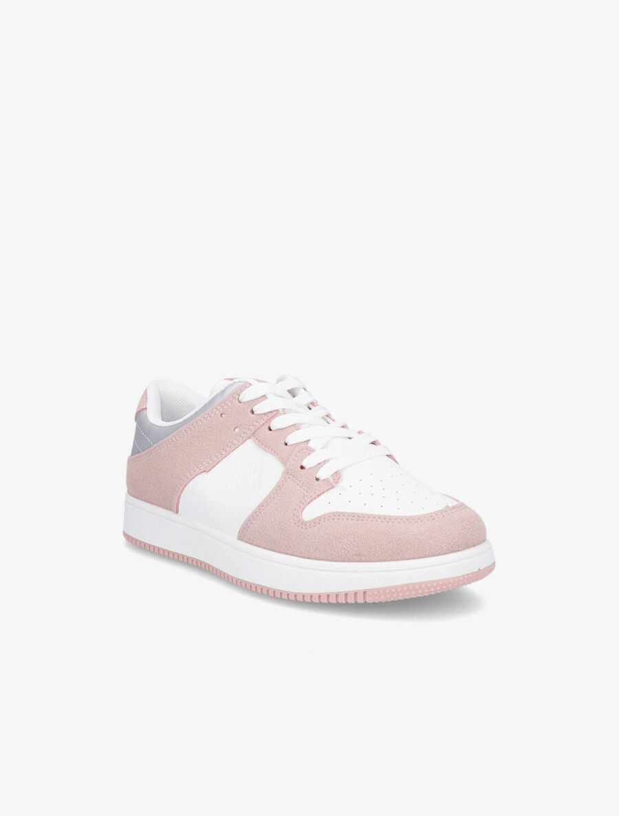 Sneakers bicolore en simili et suédine - Rose - 2