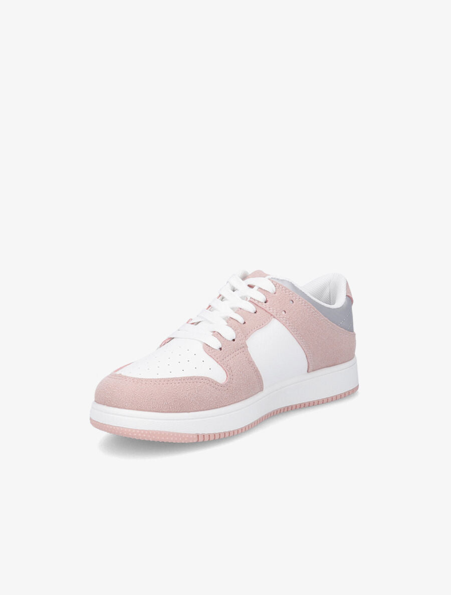 Sneakers bicolore en simili et suédine - Rose - 3
