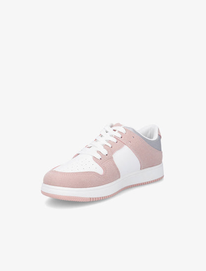 Sneakers bicolore en simili et suédine - Rose - 3