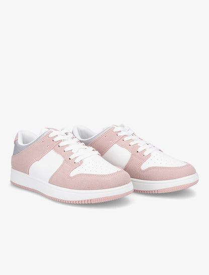 Sneakers bicolore en simili et suédine - Rose - 4