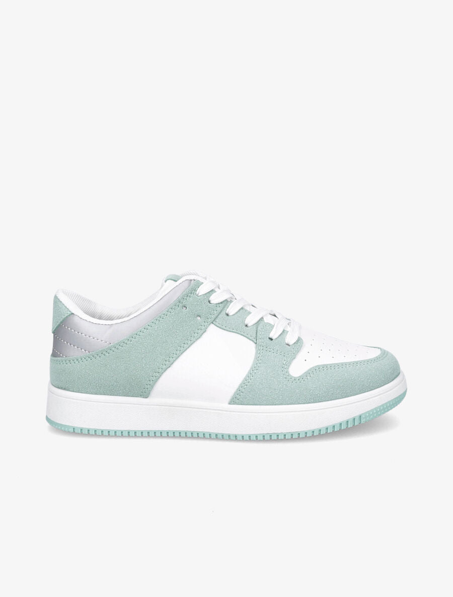 Sneakers bicolore en simili et suédine - Vert d&