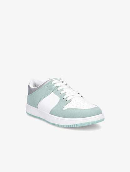 Sneakers bicolore en simili et suédine - Vert d&