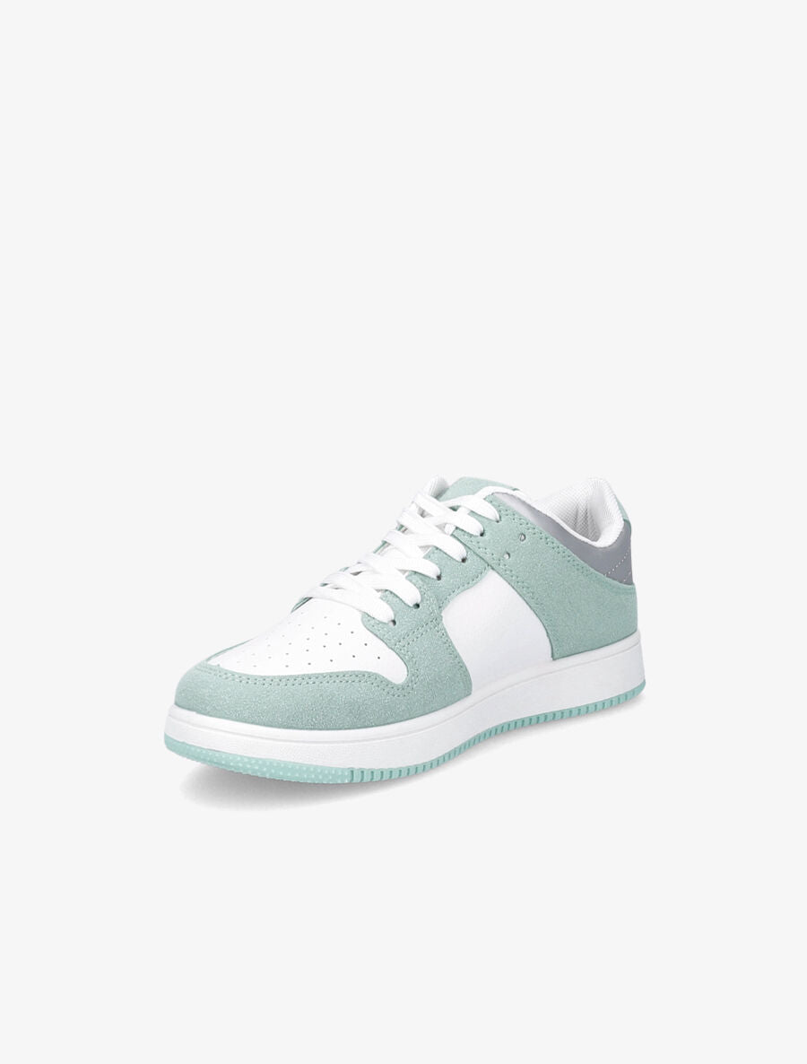 Sneakers bicolore en simili et suédine - Vert d&
