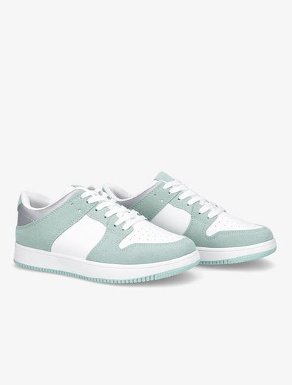 Sneakers bicolore en simili et suédine - Vert d&