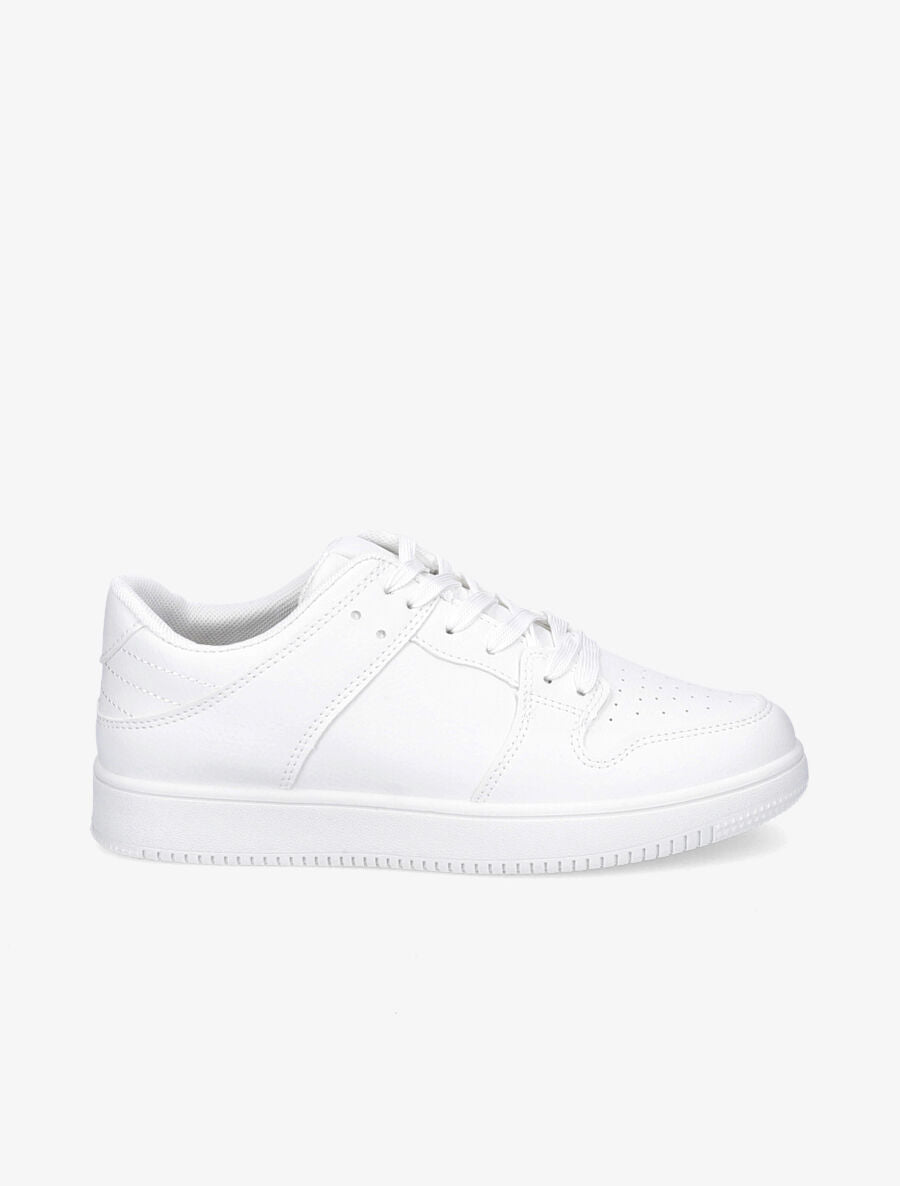 Sneakers bicolore en simili et suédine - Blanc - 1