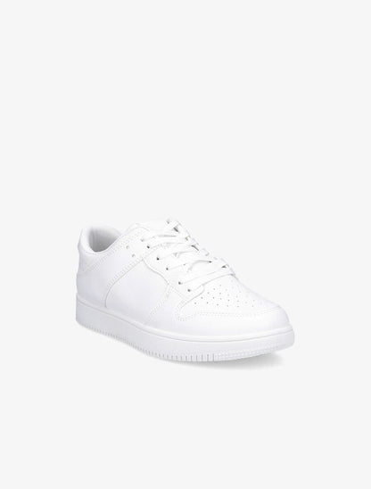 Sneakers bicolore en simili et suédine - Blanc - 2