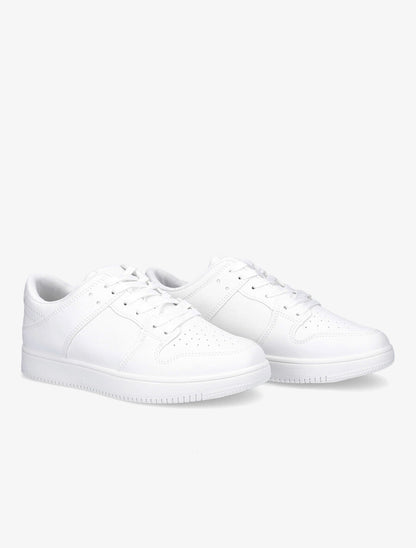 Sneakers bicolore en simili et suédine - Blanc - 4