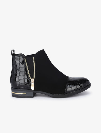 Bottines à contreforts et bouts effet croco vernis - Noir - 3
