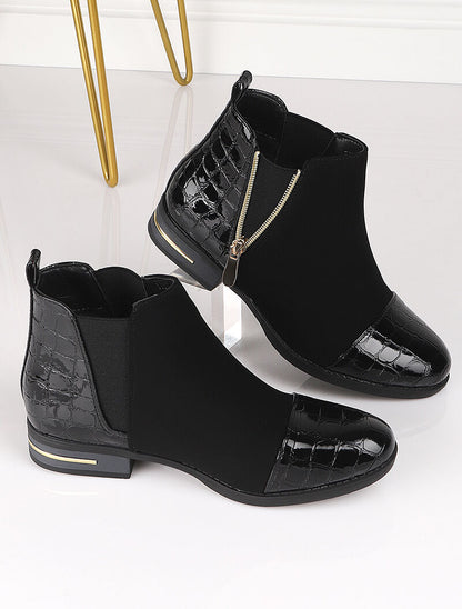 Bottines à contreforts et bouts effet croco vernis - Noir - 7