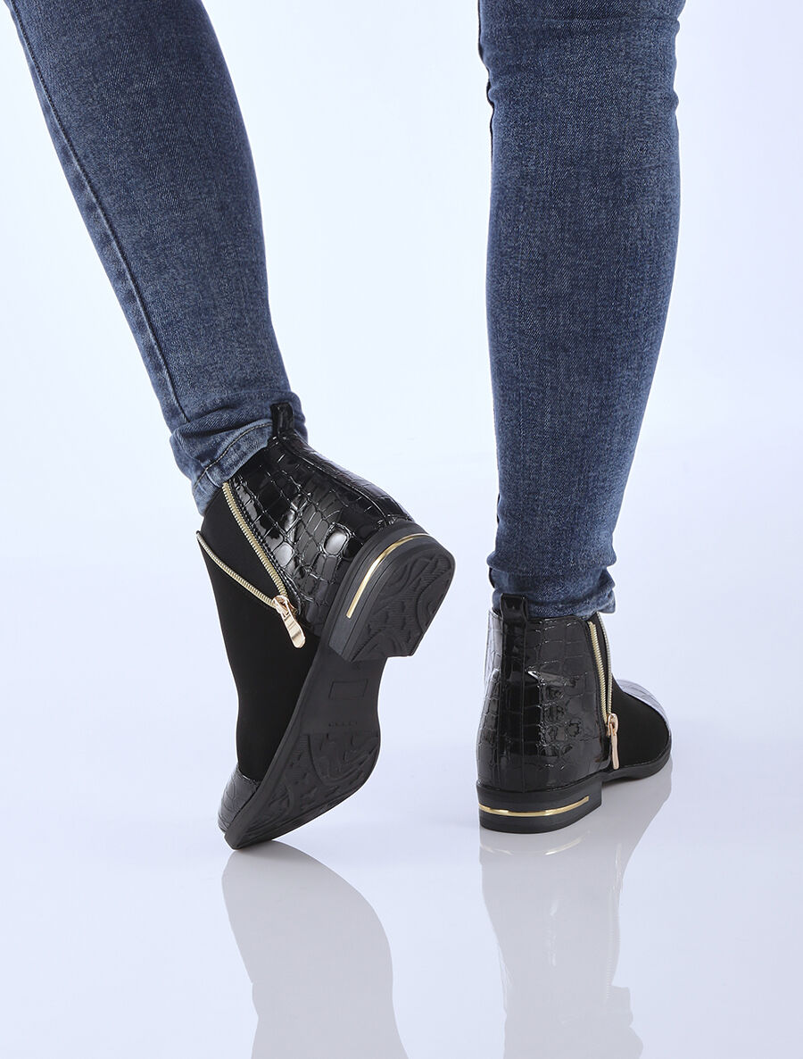 Bottines à contreforts et bouts effet croco vernis - Noir - 2