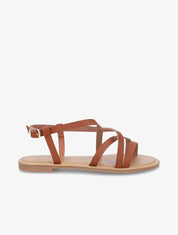 Sandales plates en simili à brides entrelacées - Camel - 1