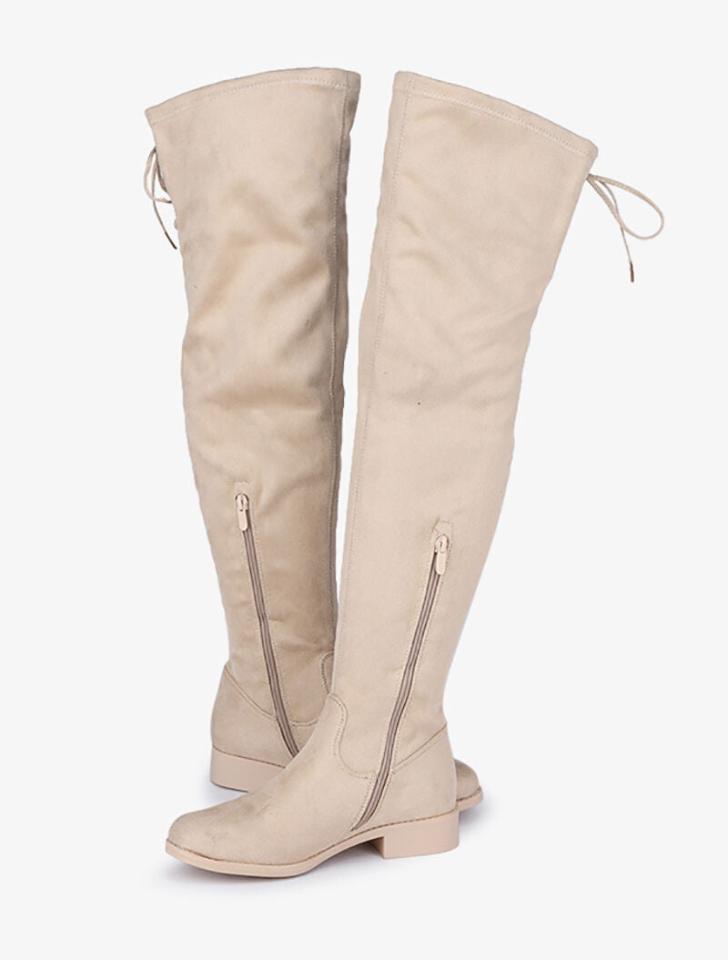 Cuissardes en suédine à lacets - Beige - 1