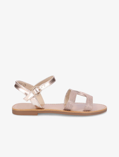 Sandales plates à brides striées et croisées - Rose gold - 2