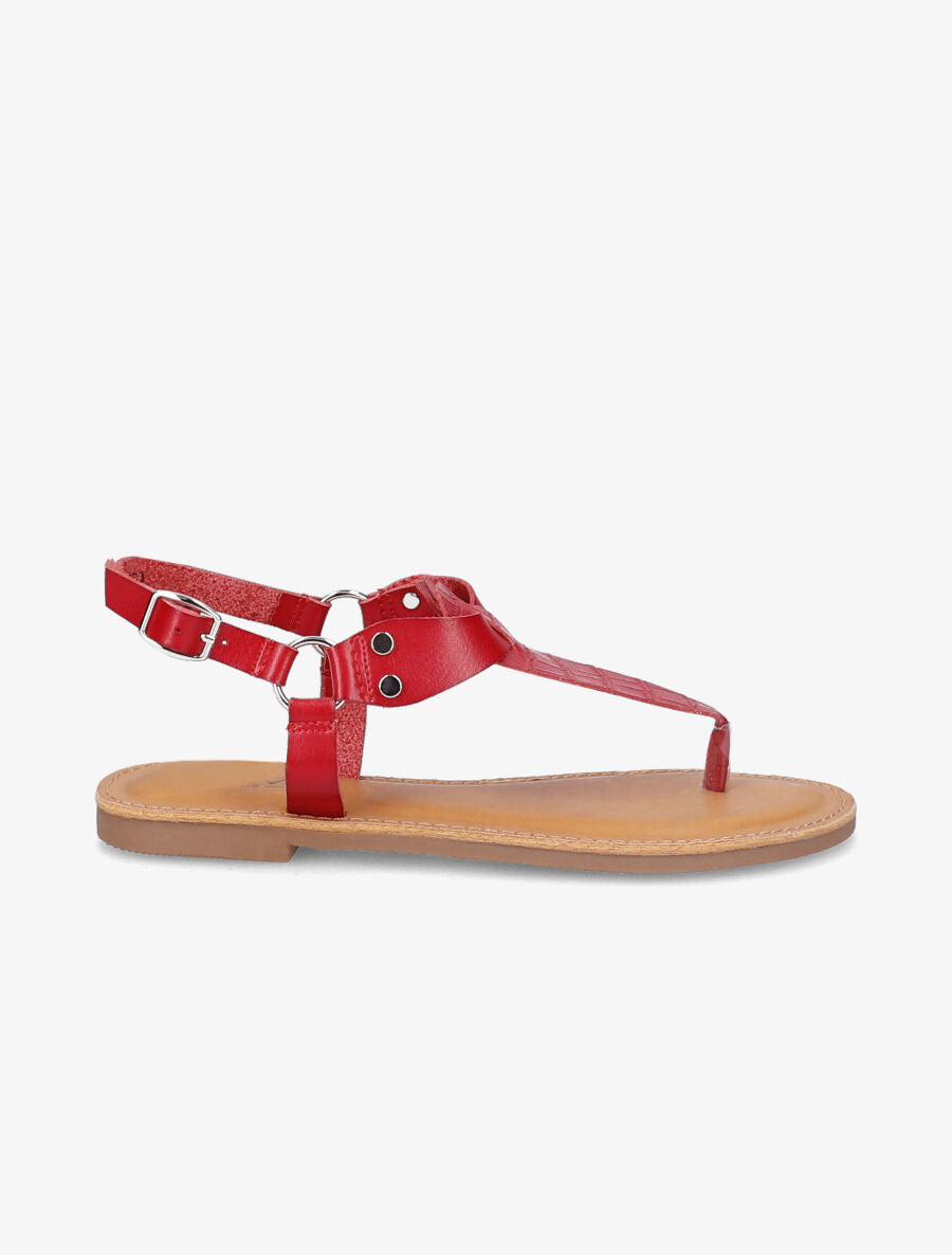 Nu pieds à bride en T effet croco - Rouge - 2