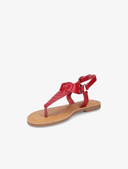 Nu pieds à bride en T effet croco - Rouge - 3