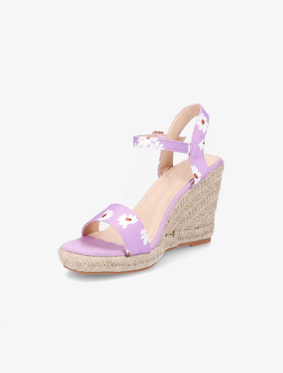 Sandales compensées imprimé pâquerettes - Lilas - 3