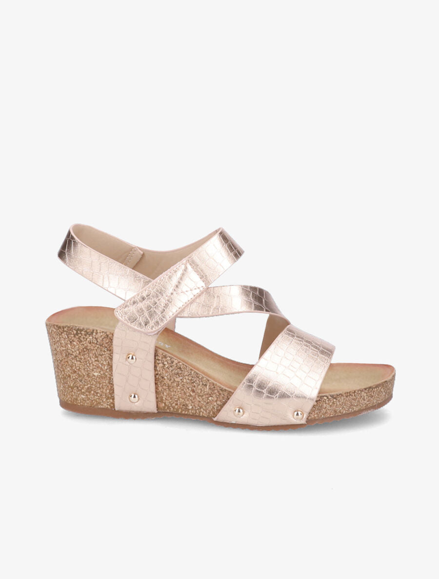 Sandales compensées effet croco - Rose gold - 5