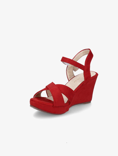 Sandales compensées et croisées en suédine - Rouge - 3