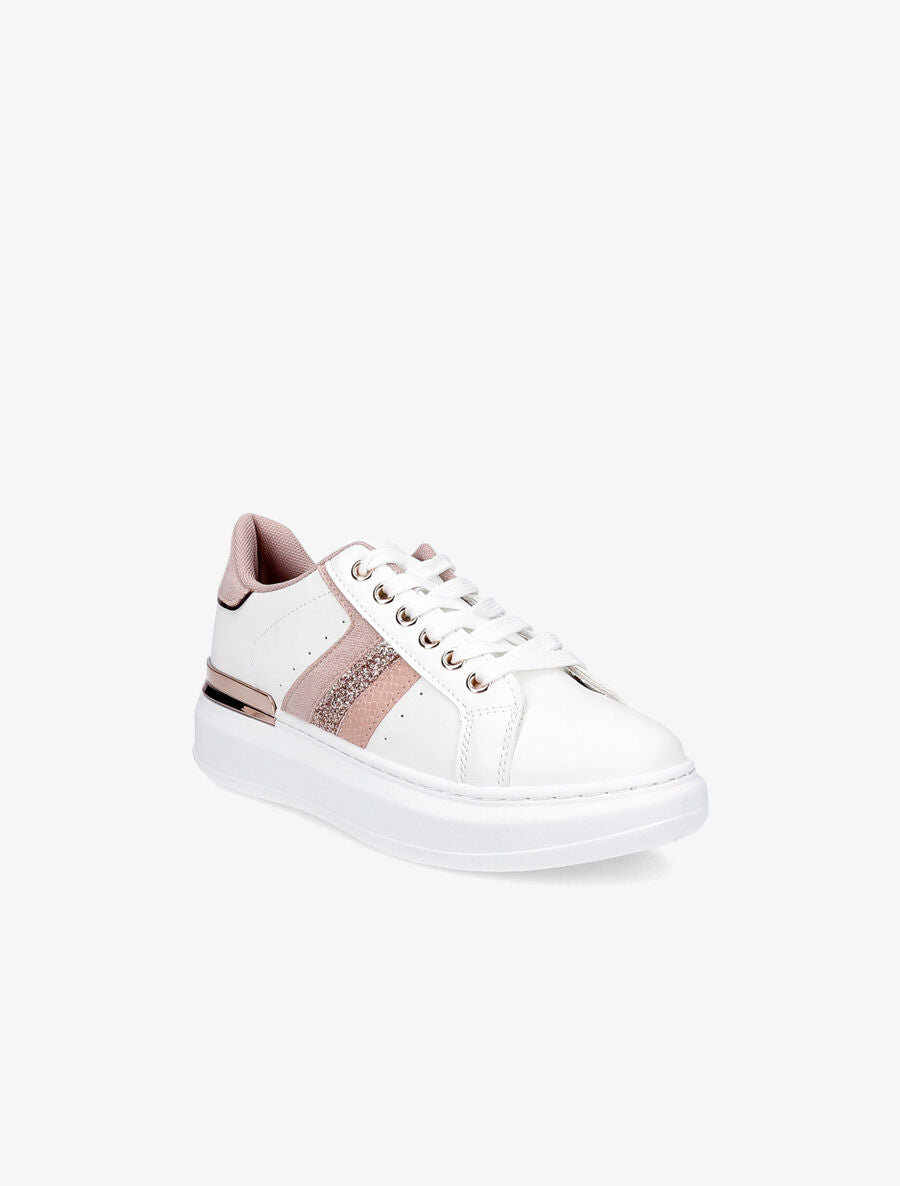 Sneakers à contrefort en suédine et à détail métallique - Rose - 2