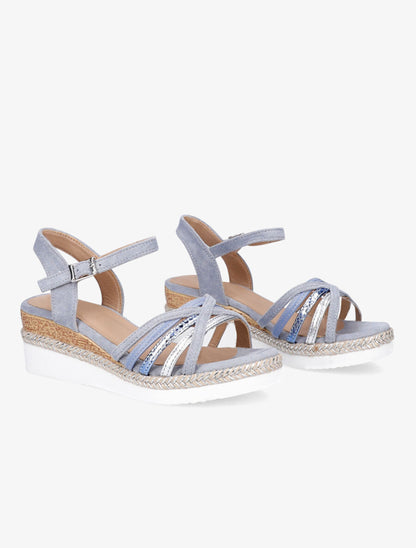 Sandales compensées à brides croisées - Bleu - 4