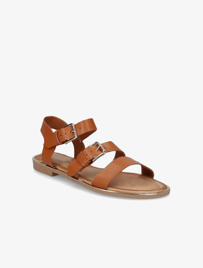 Nu-pieds en simili à double boucles - Camel - 2
