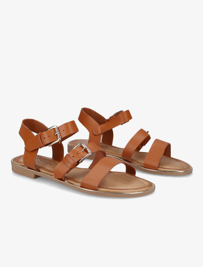 Nu-pieds en simili à double boucles - Camel - 5