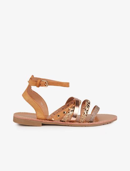 Nu-pieds multi brides stylisées - Camel - 2
