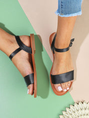 Nu-pieds basiques en simili - Noir - 1