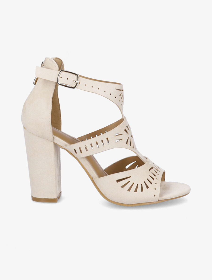 Sandales ajourées en suédine - Beige - 1