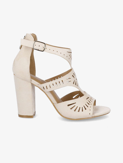 Sandales ajourées en suédine - Beige - 1