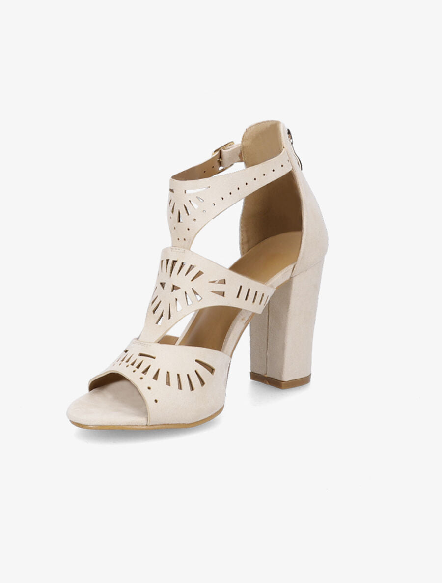 Sandales ajourées en suédine - Beige - 3