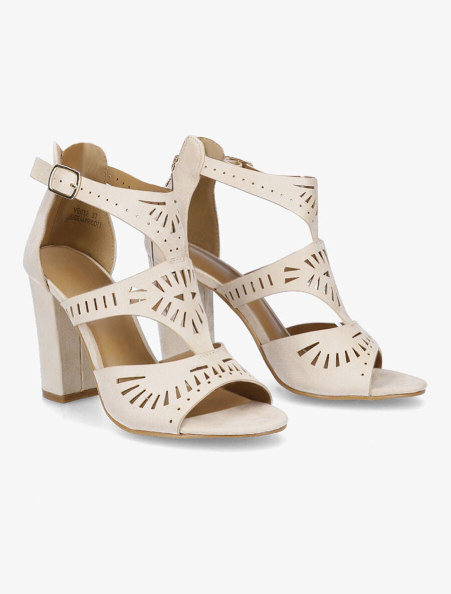 Sandales ajourées en suédine - Beige - 4