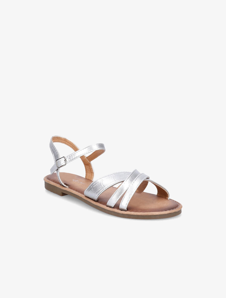 Nu-pieds croisés et irisés effet croco - Argent - 1