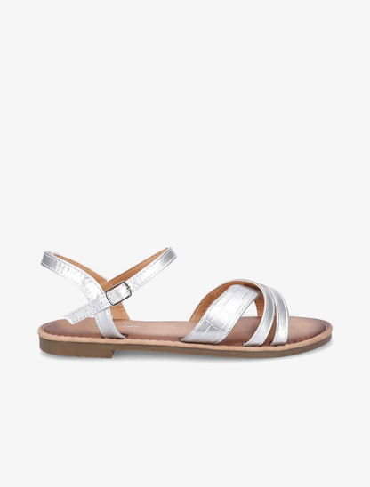 Nu-pieds croisés et irisés effet croco - Argent - 2