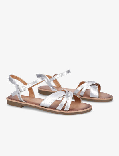 Nu-pieds croisés et irisés effet croco - Argent - 4