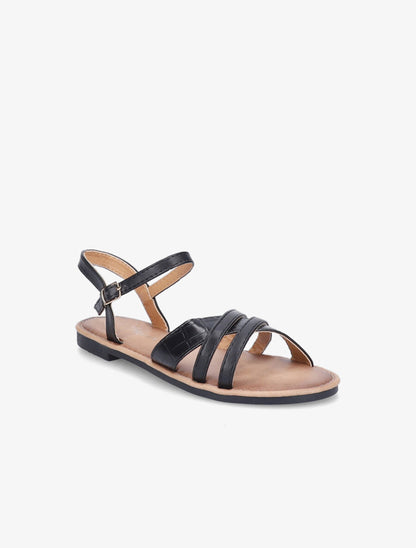 Nu-pieds croisés et irisés effet croco - Noir - 1