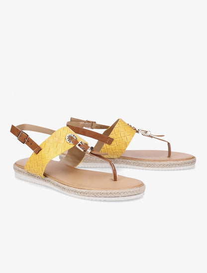 Nu-pieds tressés et semelle en raphia - Jaune - 4